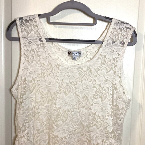 Papillon Women's White Lace Sheer Sleeveless Tank Top High-Low Beach Cover-up - Picture 4 of 9